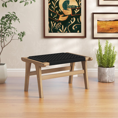 Indoor Outdoor Ottoman Footstool, Teak Wooden Foot Rest, Natural, Black Ottomans at Gallery Canada