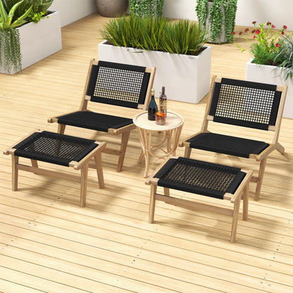 Indoor Outdoor Ottoman Footstool, Teak Wooden Foot Rest, Natural, Black Ottomans at Gallery Canada