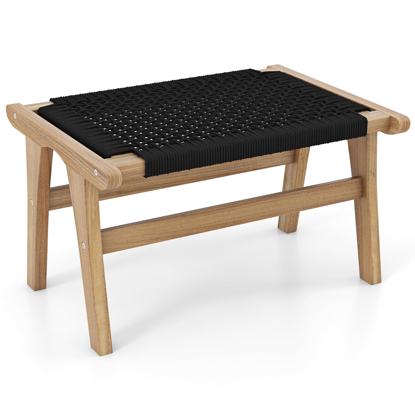 Indoor Outdoor Ottoman Footstool, Teak Wooden Foot Rest, Natural, Black Ottomans Natural & Black at Gallery Canada