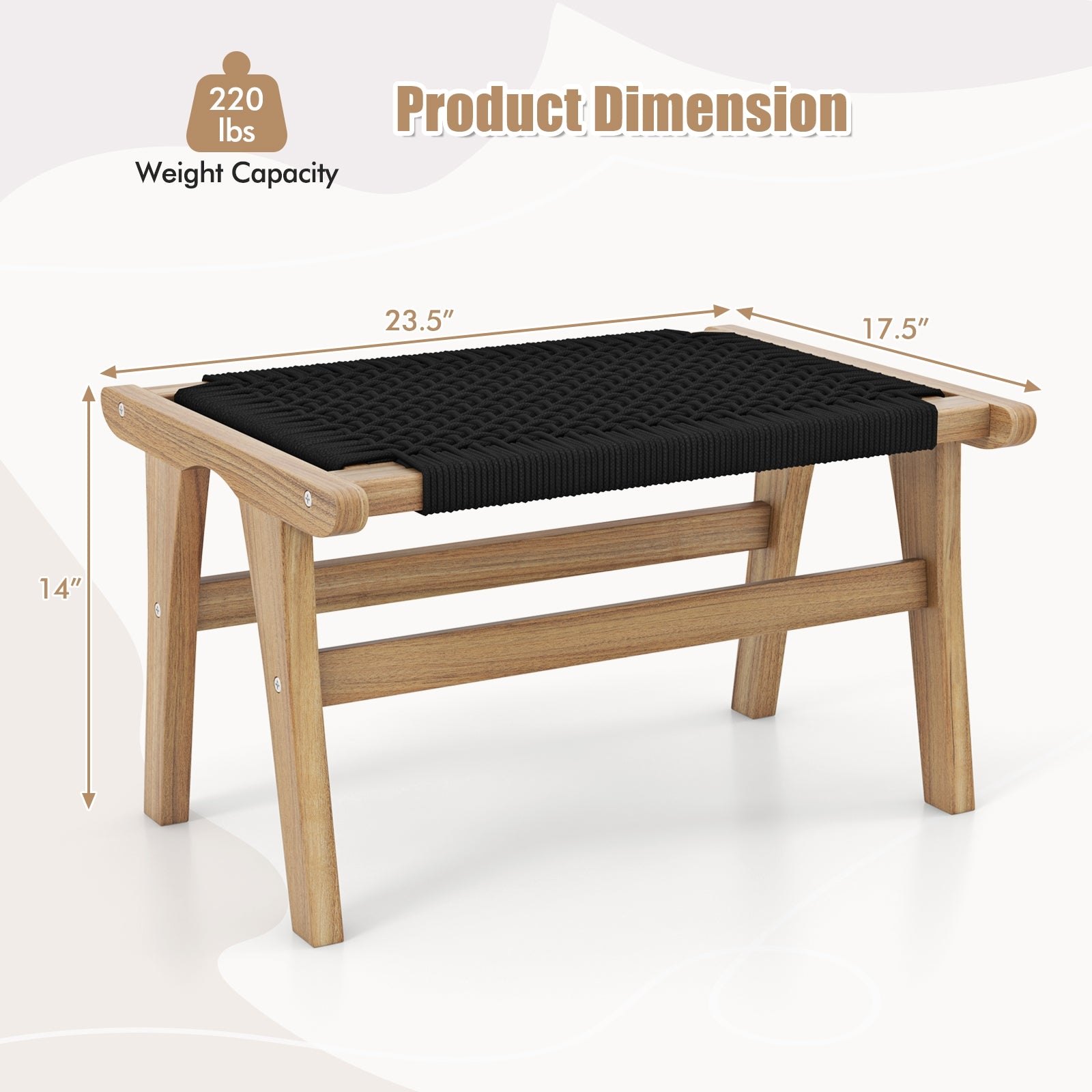 Indoor Outdoor Ottoman Footstool, Teak Wooden Foot Rest, Natural, Black Ottomans at Gallery Canada