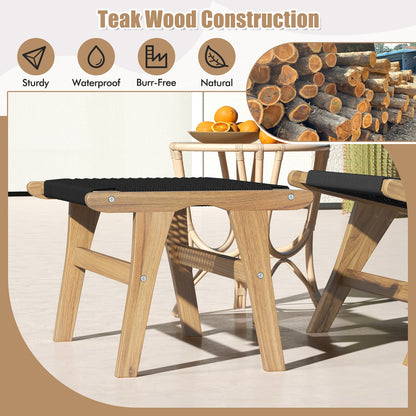 Indoor Outdoor Ottoman Footstool, Teak Wooden Foot Rest, Natural, Black Ottomans at Gallery Canada