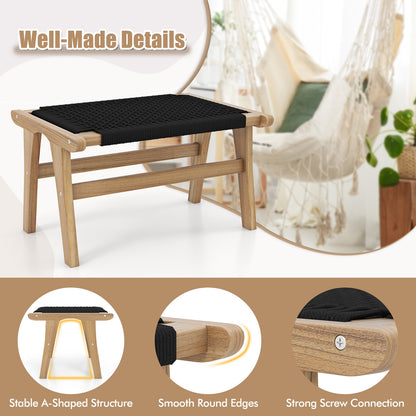 Indoor Outdoor Ottoman Footstool, Teak Wooden Foot Rest, Natural, Black Ottomans at Gallery Canada