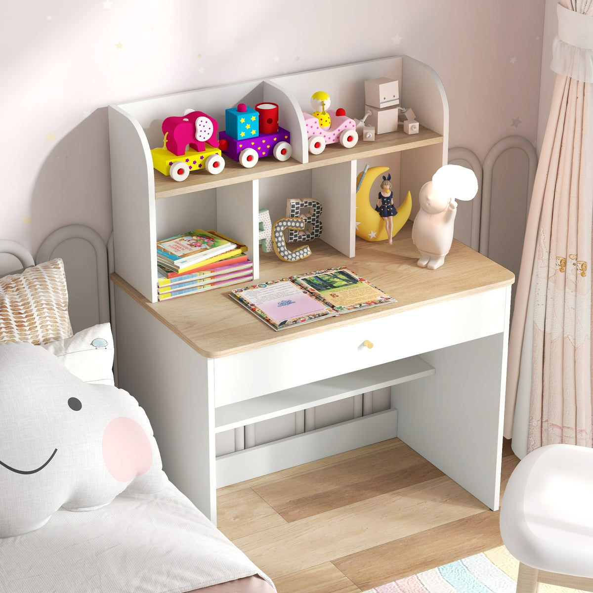 Kids Wooden Study Desk With Hutch, Drawer, White Kids Table & Chair Sets at Gallery Canada