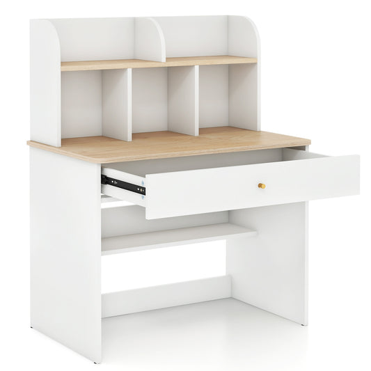 Kids Wooden Study Desk With Hutch, Drawer, White Kids Table & Chair Sets White at Gallery Canada