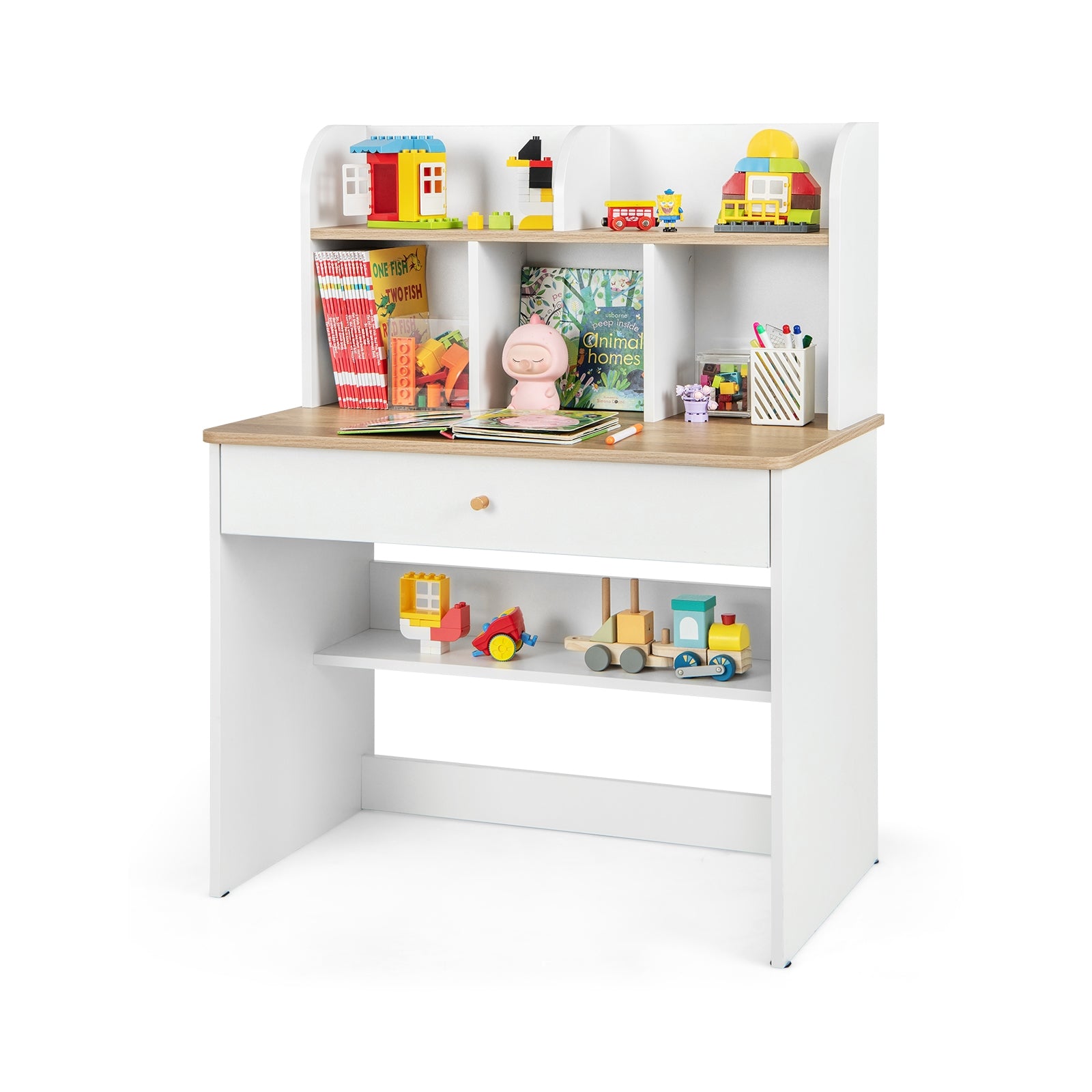 Kids Wooden Study Desk With Hutch, Drawer, White Kids Table & Chair Sets at Gallery Canada