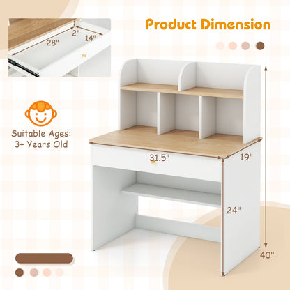 Kids Wooden Study Desk With Hutch, Drawer, White Kids Table & Chair Sets at Gallery Canada