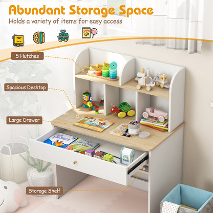 Kids Wooden Study Desk With Hutch, Drawer, White Kids Table & Chair Sets at Gallery Canada