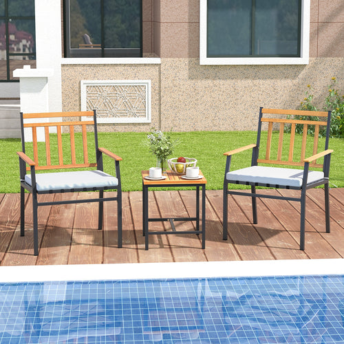 3-Piece Acacia Wood Patio Conversation Set, White