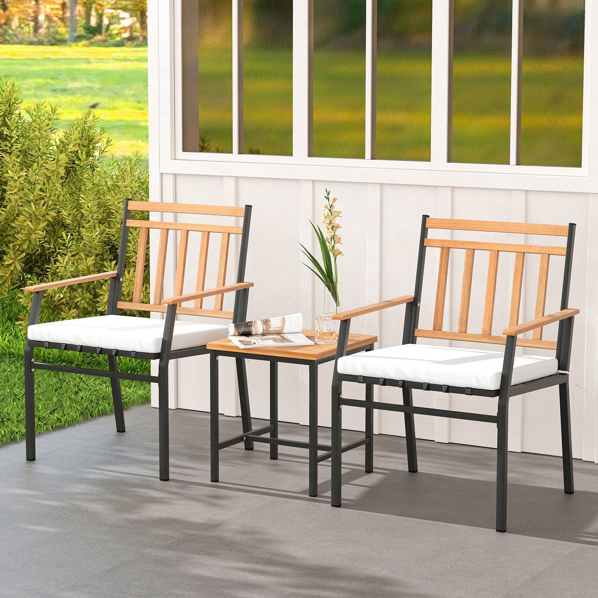 3-Piece Acacia Wood Patio Conversation Set, White Patio Conversation Sets at Gallery Canada
