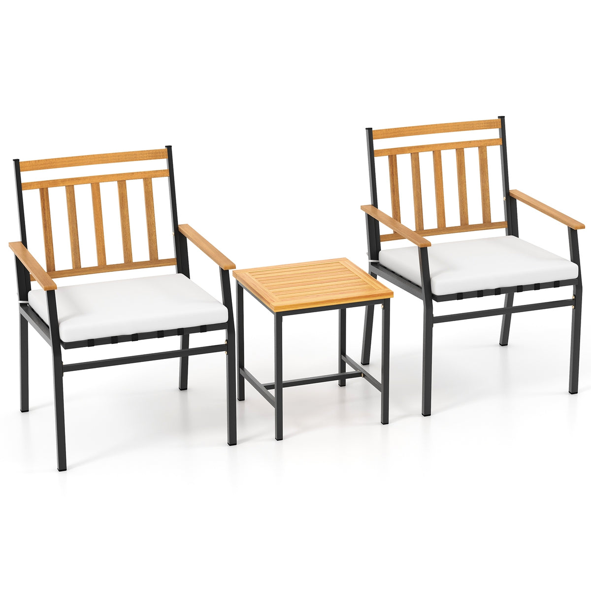 3-Piece Acacia Wood Patio Conversation Set, White Patio Conversation Sets White at Gallery Canada