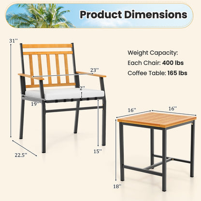 3-Piece Acacia Wood Patio Conversation Set, White Patio Conversation Sets at Gallery Canada
