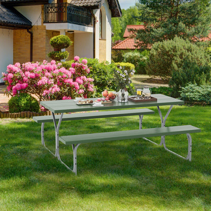 6 FT Picnic Table Bench Set, Metal Frame, HDPE Tabletop, Green Picnic Tables at Gallery Canada