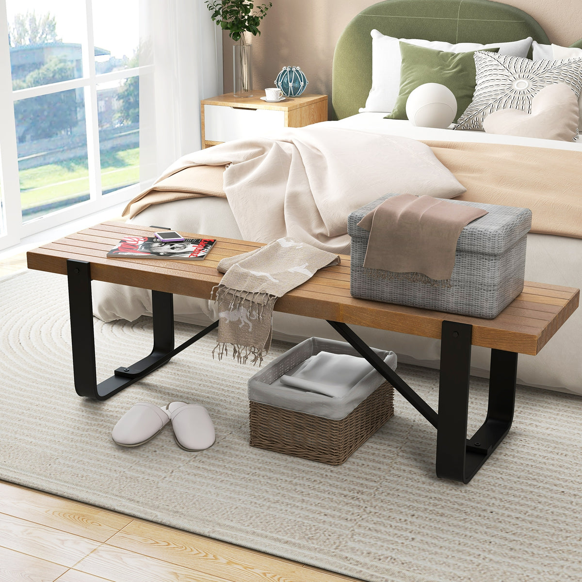60 Inch Entryway Bench, Rustic Farmhouse Wooden Shoe Rack, Natural Shoe Racks & Storage Benches at Gallery Canada