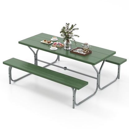 6 FT Picnic Table Bench Set, Metal Frame, HDPE Tabletop, Green Picnic Tables Green at Gallery Canada