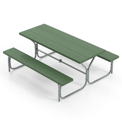 6 FT Picnic Table Bench Set, Metal Frame, HDPE Tabletop, Green Picnic Tables at Gallery Canada