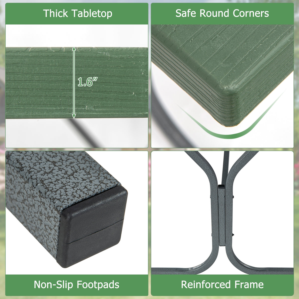 6 FT Picnic Table Bench Set, Metal Frame, HDPE Tabletop, Green Picnic Tables at Gallery Canada