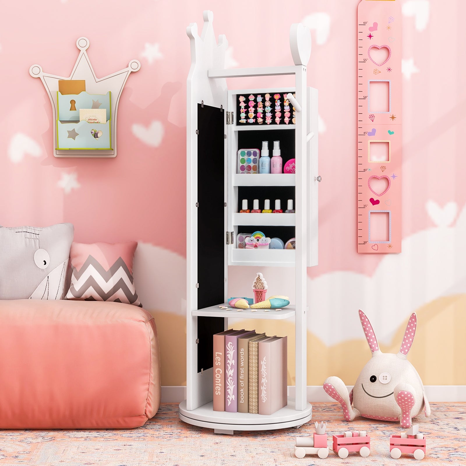 Kids Princess Vanity Table And Stool Set, With Mirror And Drawer, White Kids Vanities at Gallery Canada