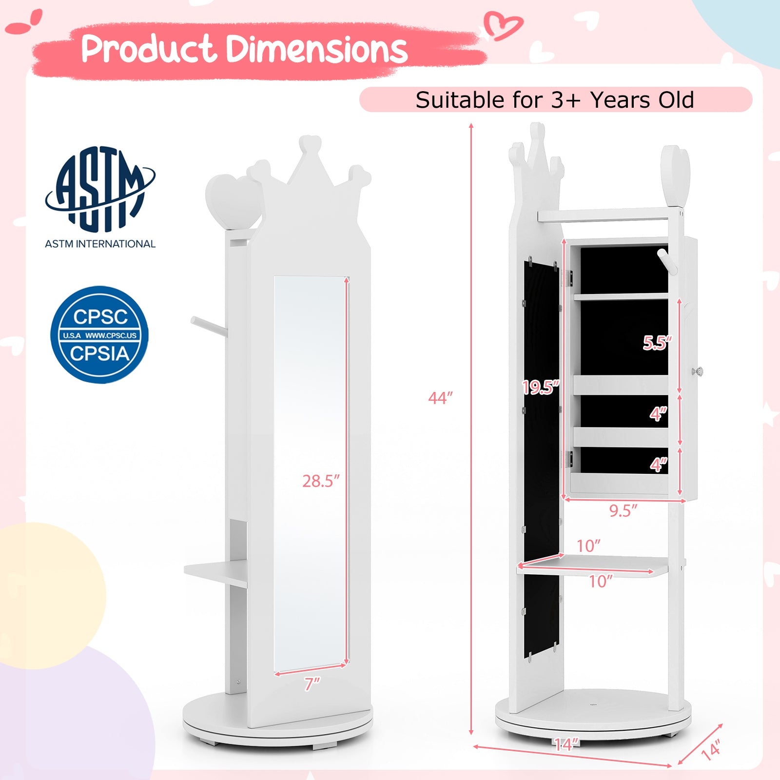 Kids Princess Vanity Table And Stool Set, With Mirror And Drawer, White Kids Vanities at Gallery Canada