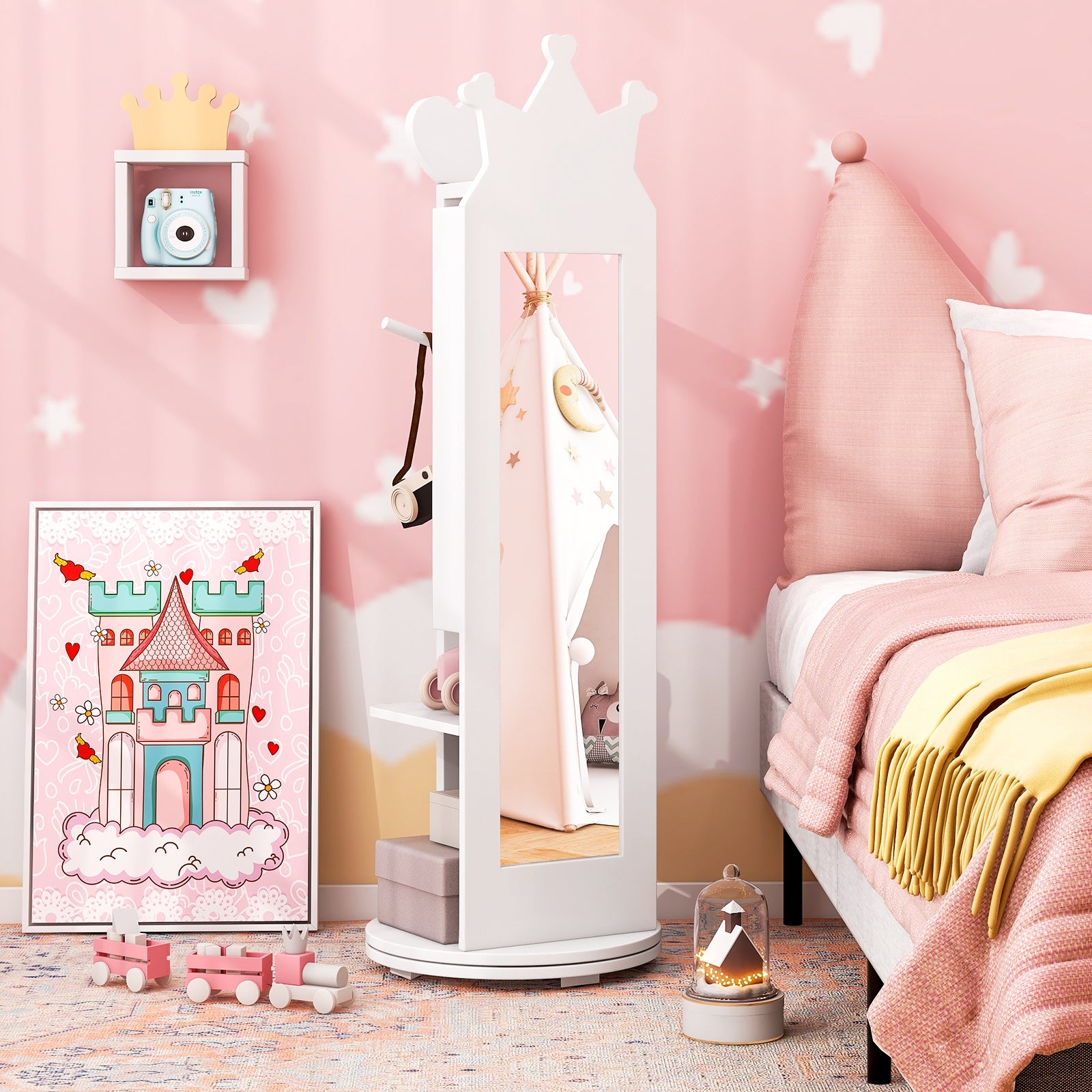 Kids Princess Vanity Table And Stool Set, With Mirror And Drawer, White Kids Vanities at Gallery Canada