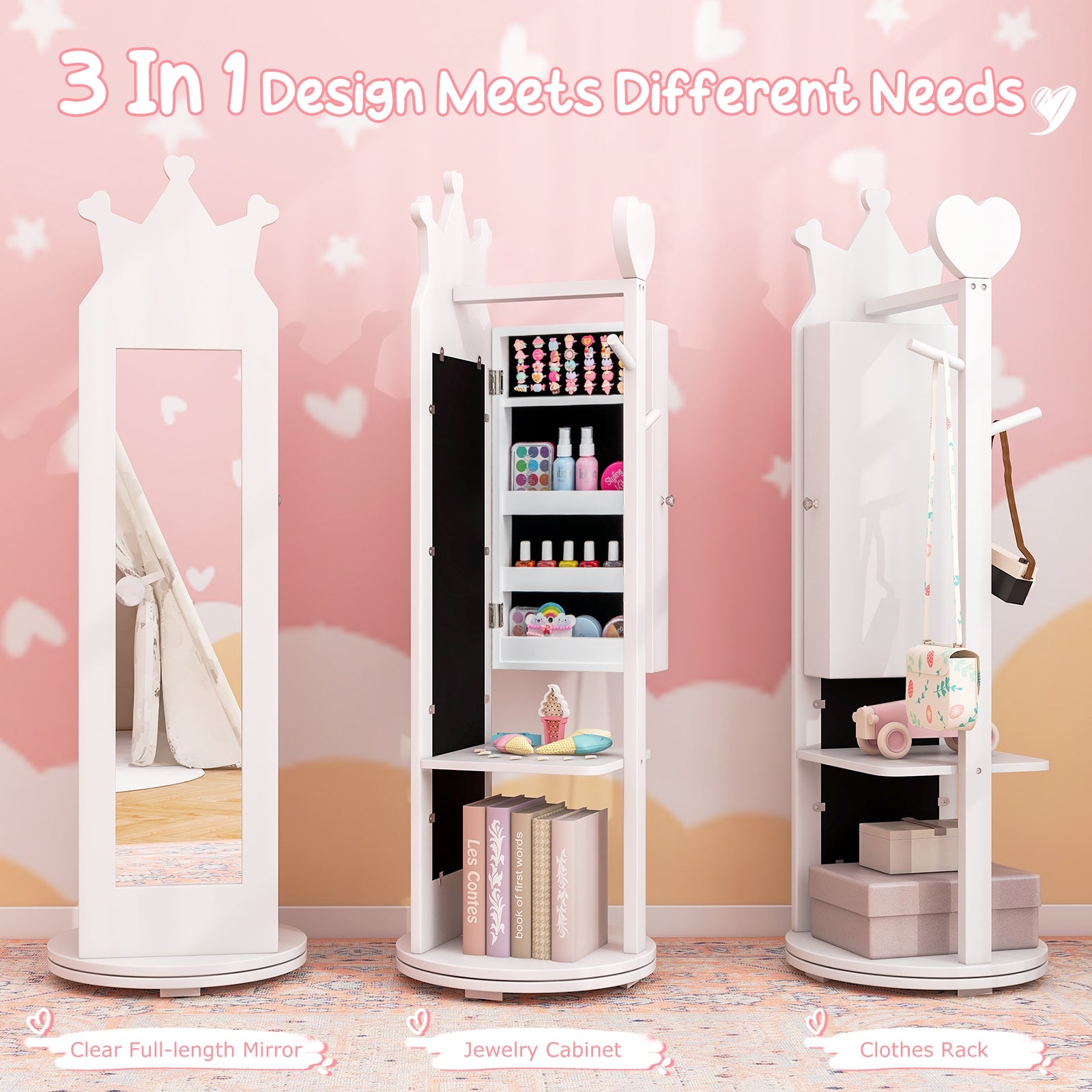Kids Princess Vanity Table And Stool Set, With Mirror And Drawer, White Kids Vanities at Gallery Canada
