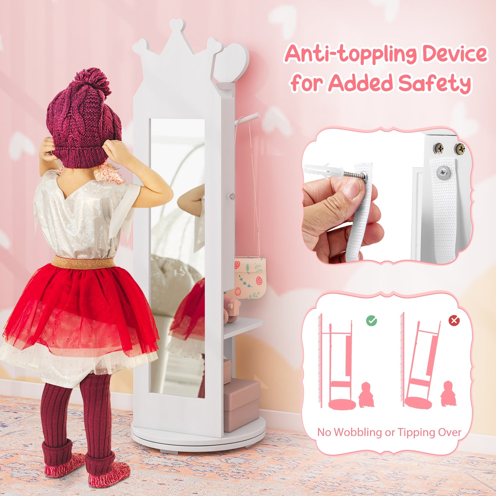 Kids Princess Vanity Table And Stool Set, With Mirror And Drawer, White Kids Vanities at Gallery Canada