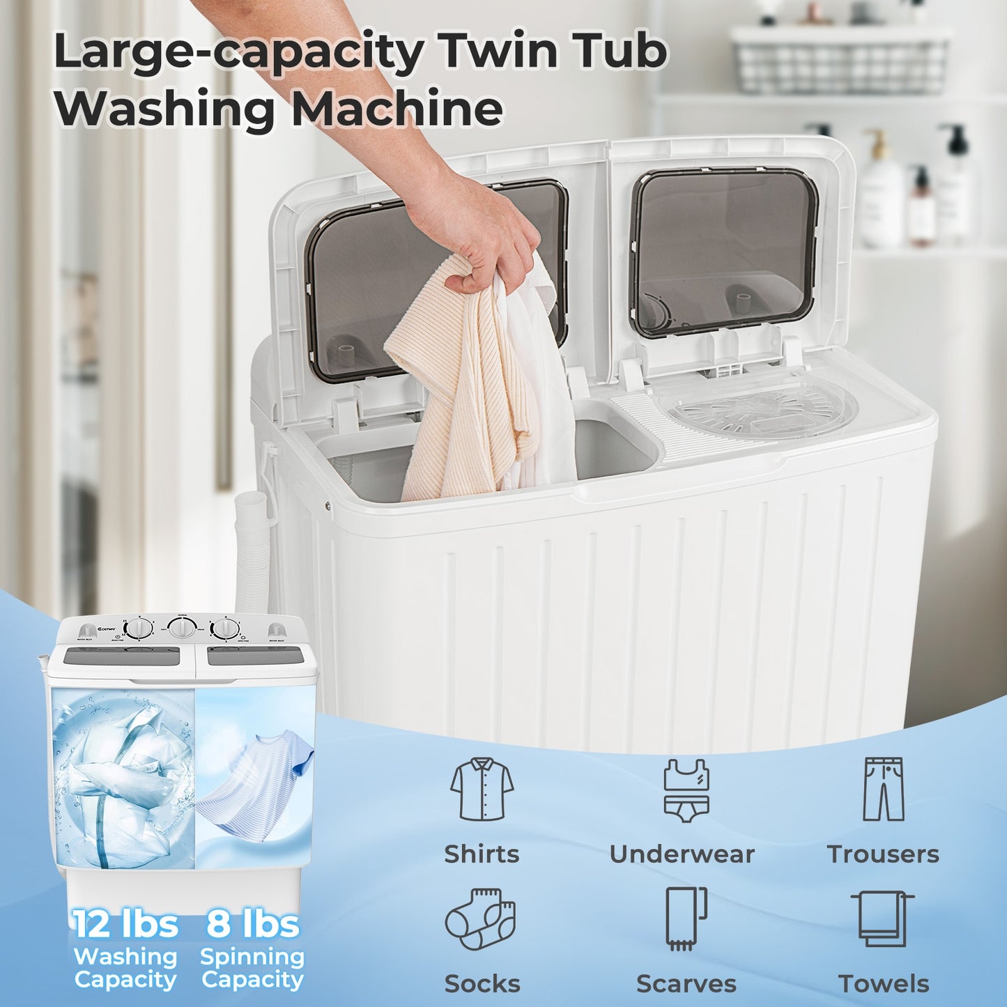 20 Lbs Portable Washing Machine, Built-In Gravity Drain, Gray Washing Machines at Gallery Canada