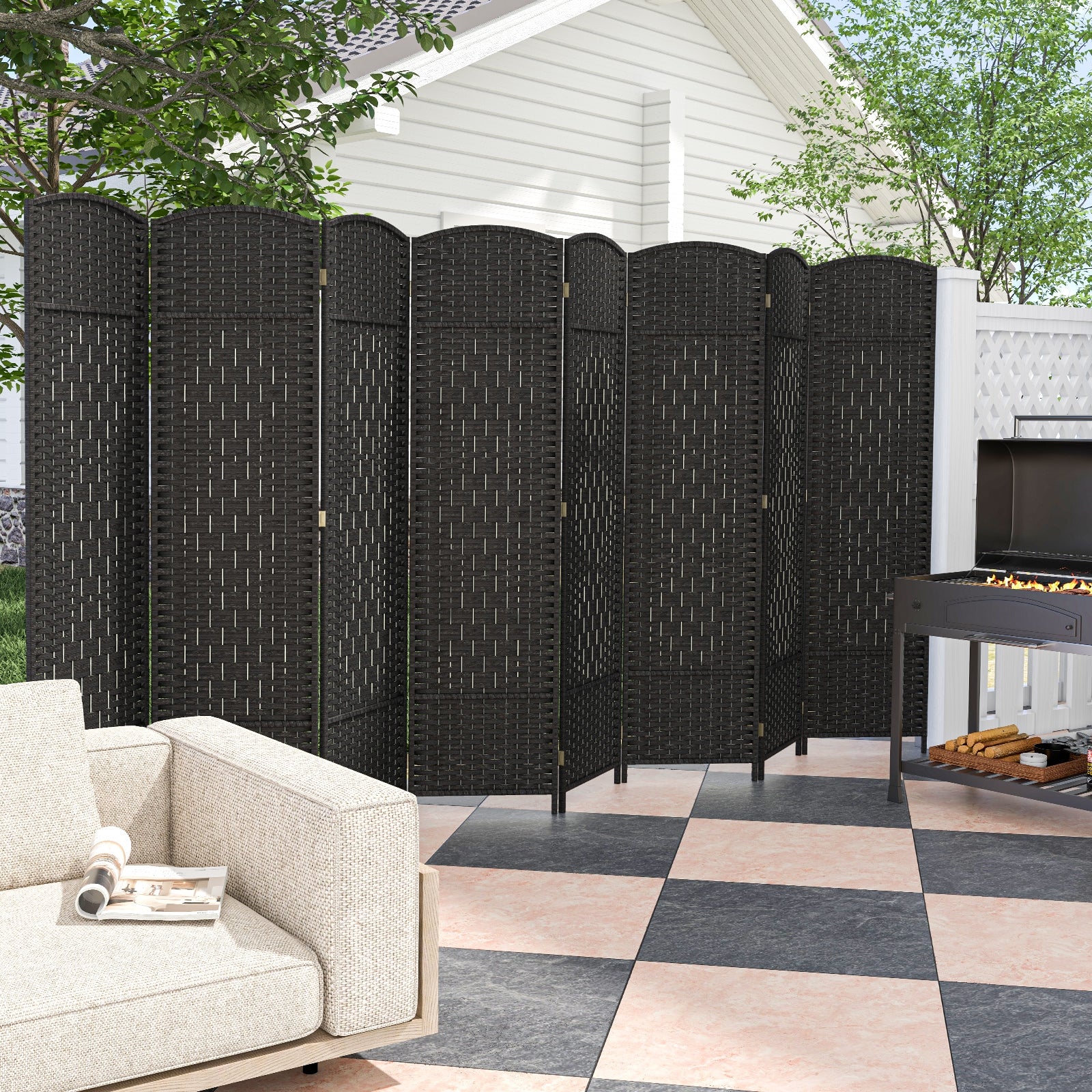 8-Panel Folding Room Divider, Hand-Woven Texture, Solid Wood Frame, Black Room Dividers at Gallery Canada