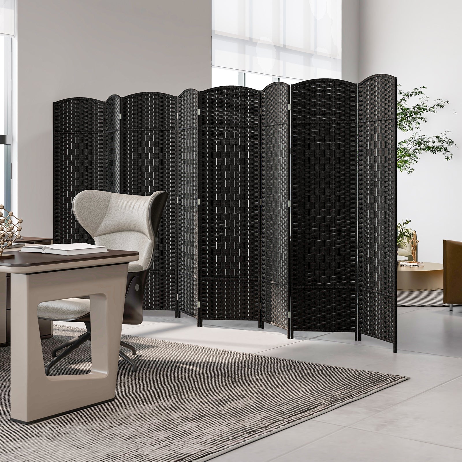 8-Panel Folding Room Divider, Hand-Woven Texture, Solid Wood Frame, Black Room Dividers at Gallery Canada