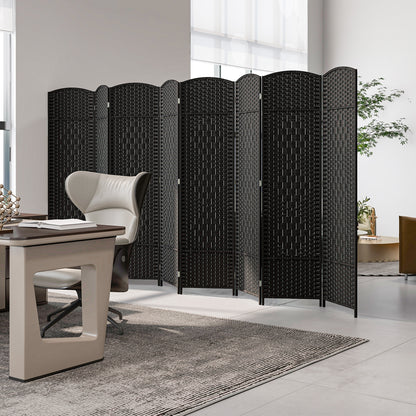 8-Panel Folding Room Divider, Hand-Woven Texture, Solid Wood Frame, Black Room Dividers at Gallery Canada