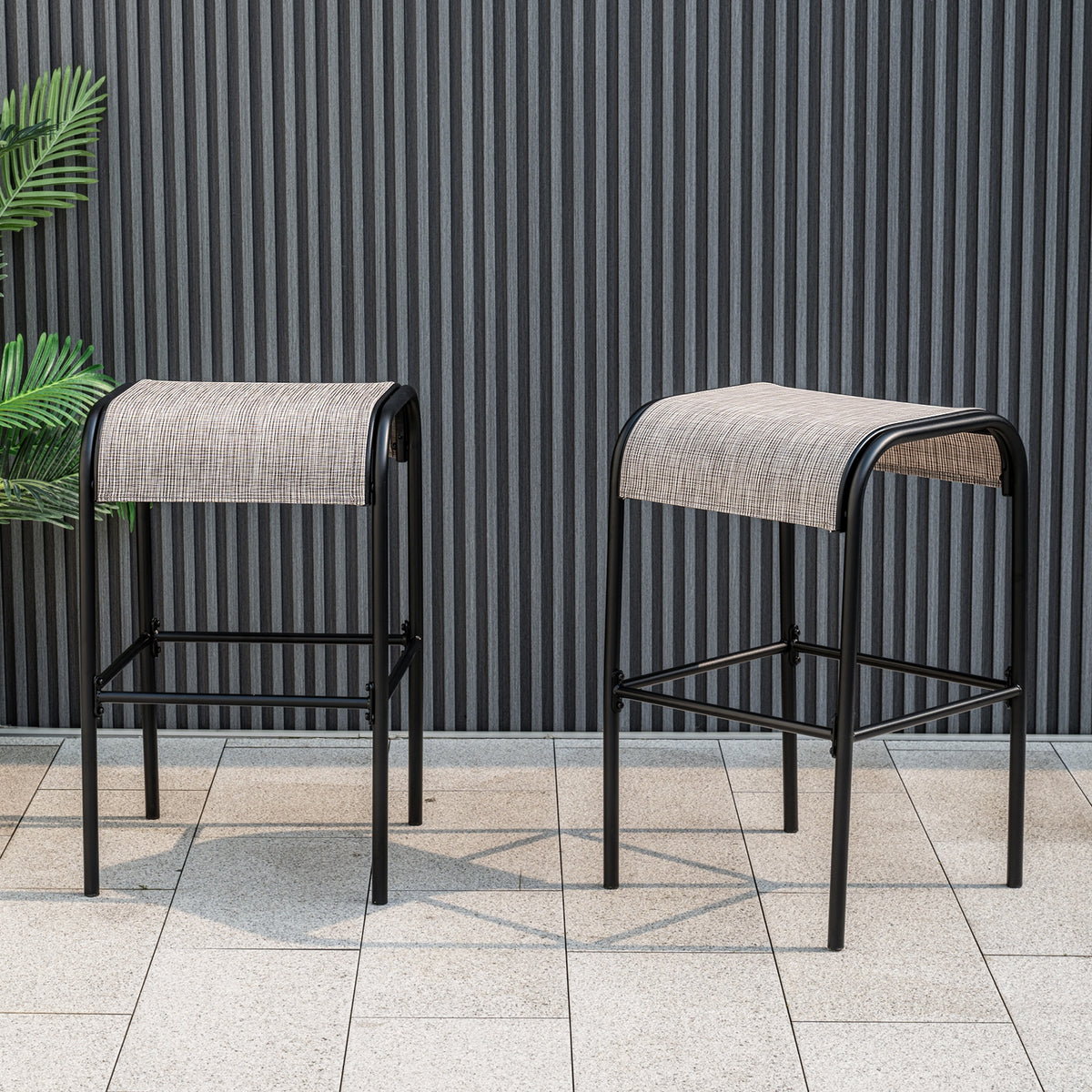 Set Of 2 Metal Bar Stools, Curved Fabric Seat, Patio Bar Stools at Gallery Canada