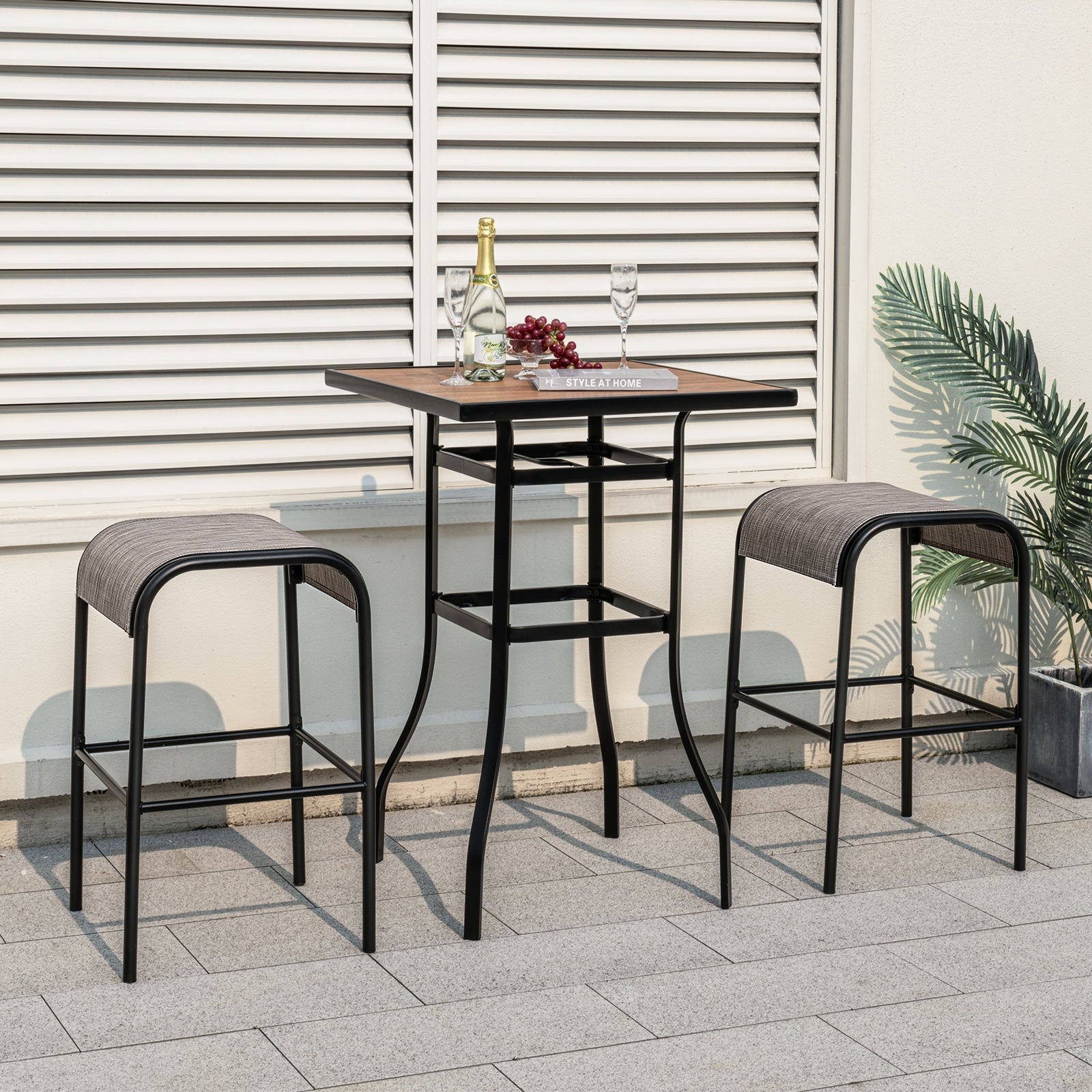 Set Of 2 Metal Bar Stools, Curved Fabric Seat, Patio Bar Stools at Gallery Canada