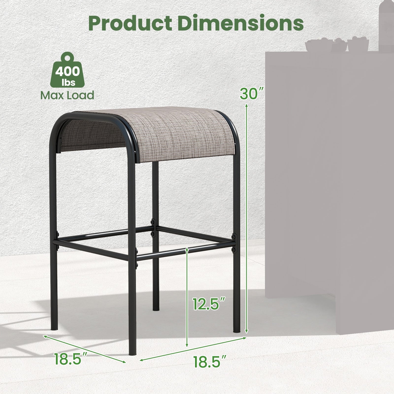 Set Of 2 Metal Bar Stools, Curved Fabric Seat, Patio Bar Stools at Gallery Canada