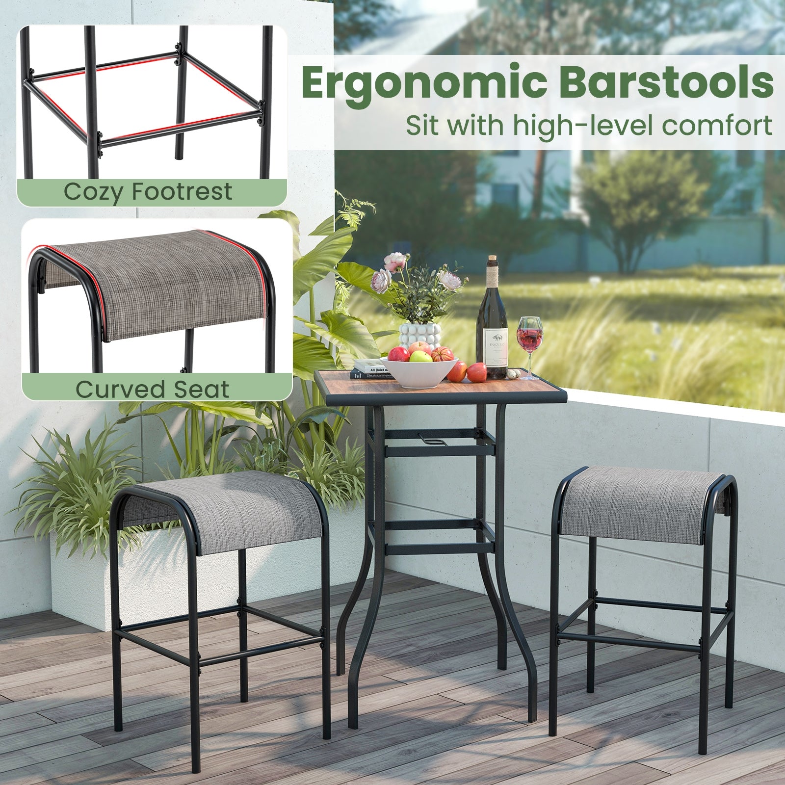 Set Of 2 Metal Bar Stools, Curved Fabric Seat, Patio Bar Stools at Gallery Canada