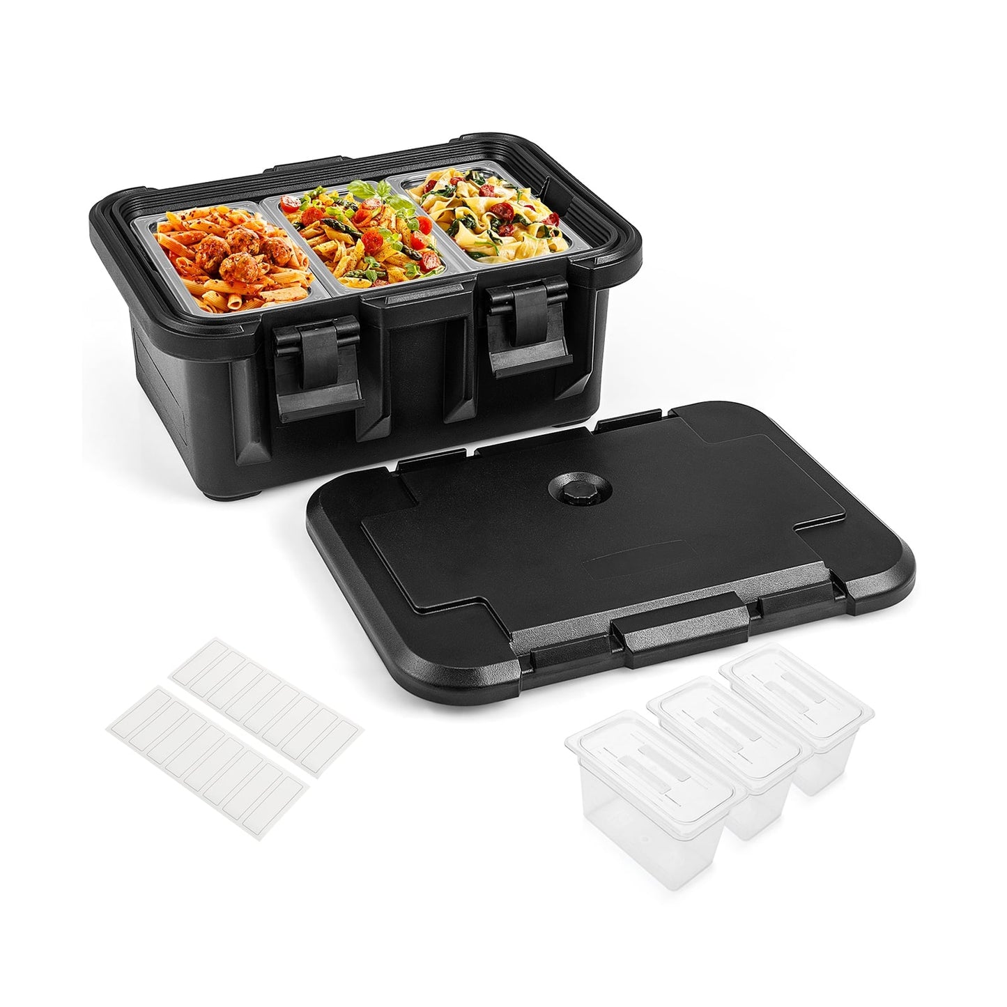 31 QT Insulated Food Pan Container, 3 Transparent Pans With Lids, Black Food Warmers & Burners Black at Gallery Canada