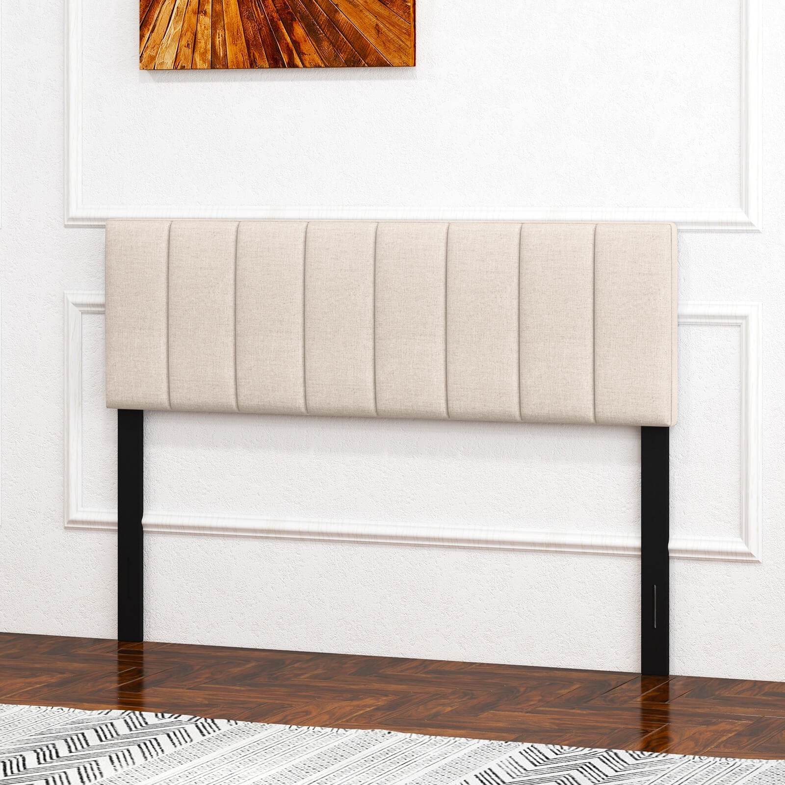 Linen Upholstered Headboard, Solid Wood Legs, Adjustable Width, Beige Headboards at Gallery Canada