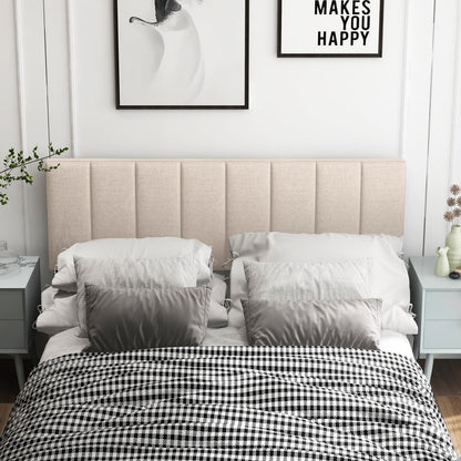 Linen Upholstered Headboard, Solid Wood Legs, Adjustable Width, Beige Headboards at Gallery Canada
