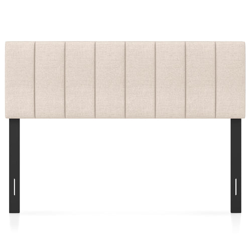Linen Upholstered Headboard, Solid Wood Legs, Adjustable Width, Beige