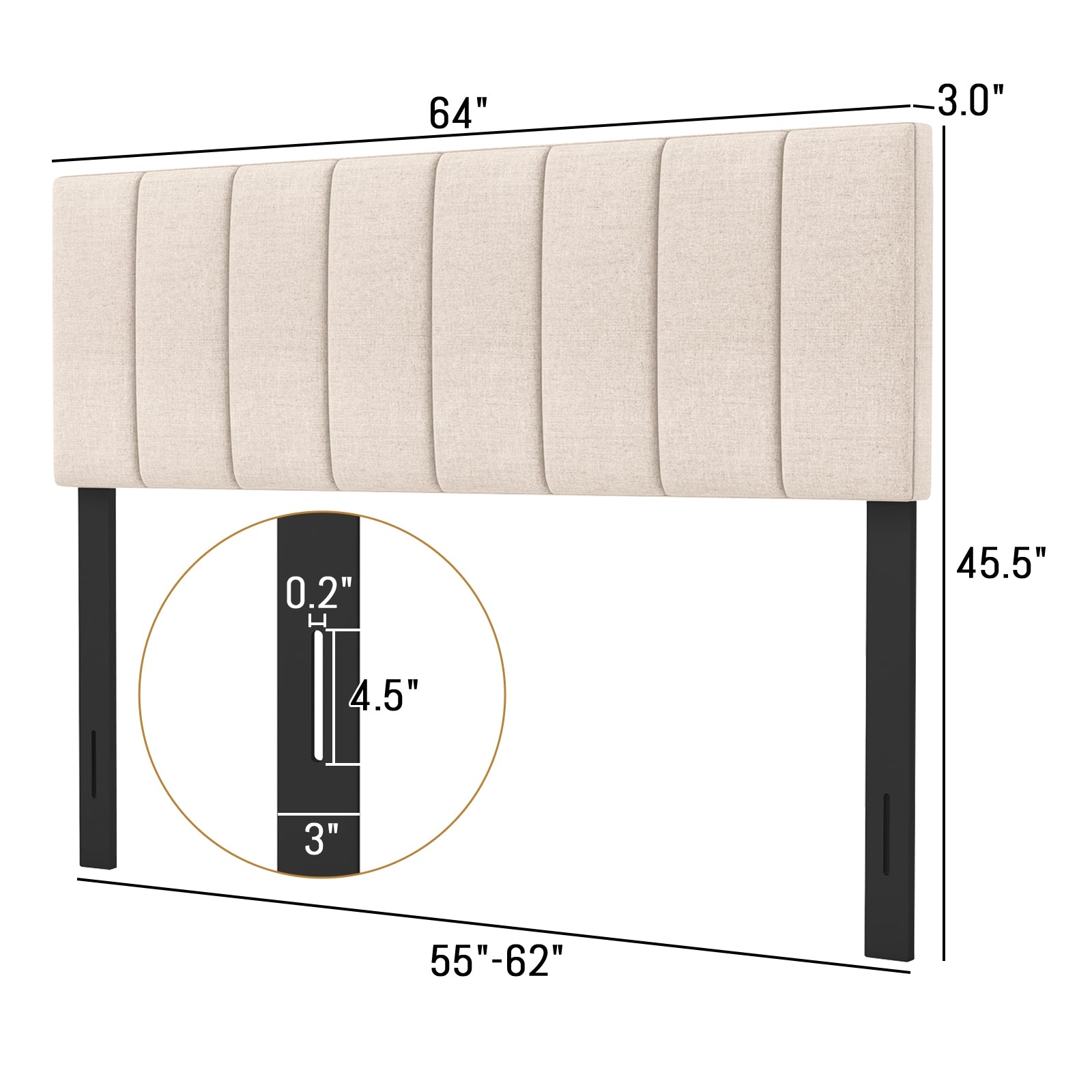 Linen Upholstered Headboard, Solid Wood Legs, Adjustable Width, Beige Headboards at Gallery Canada