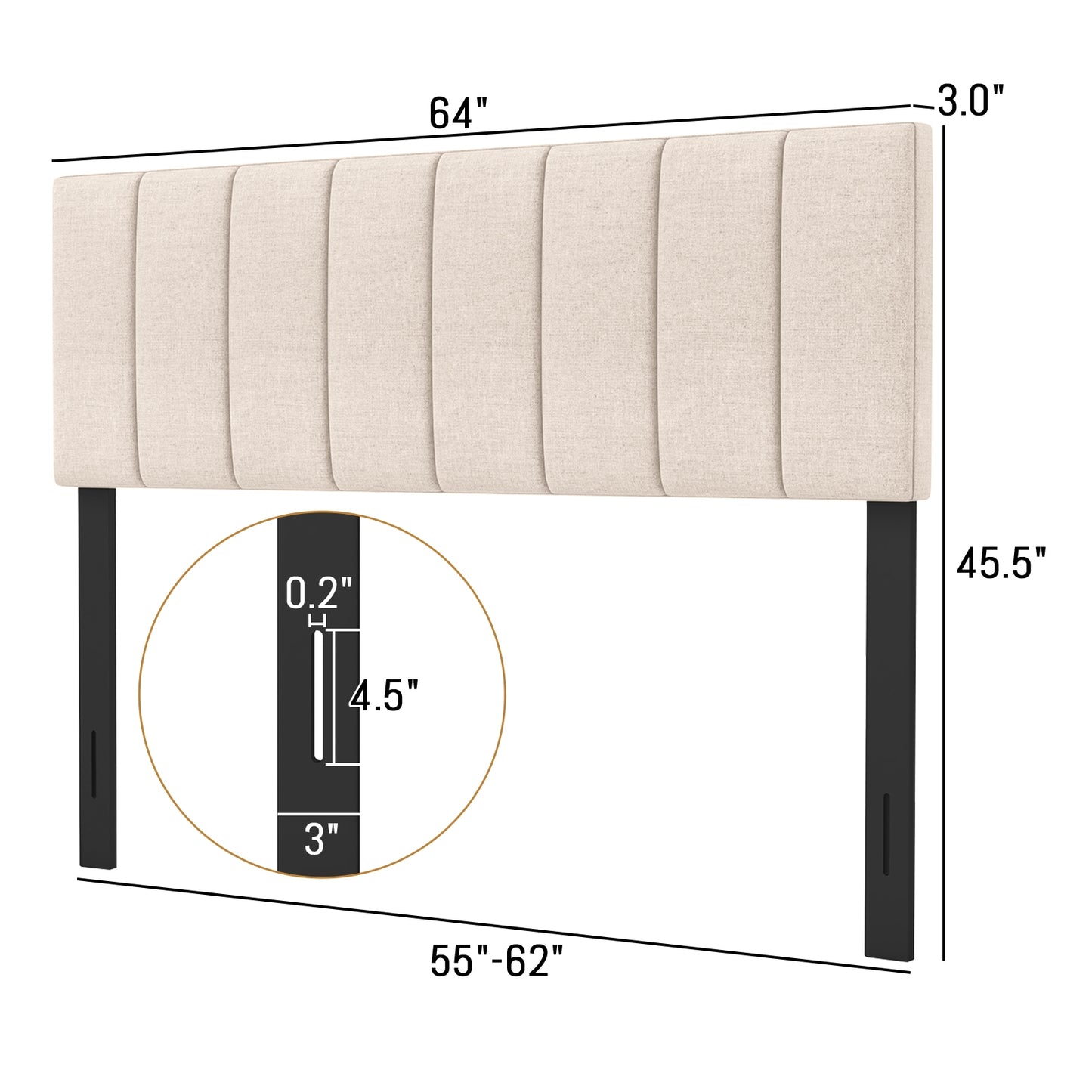 Linen Upholstered Headboard, Solid Wood Legs, Adjustable Width, Beige Headboards at Gallery Canada