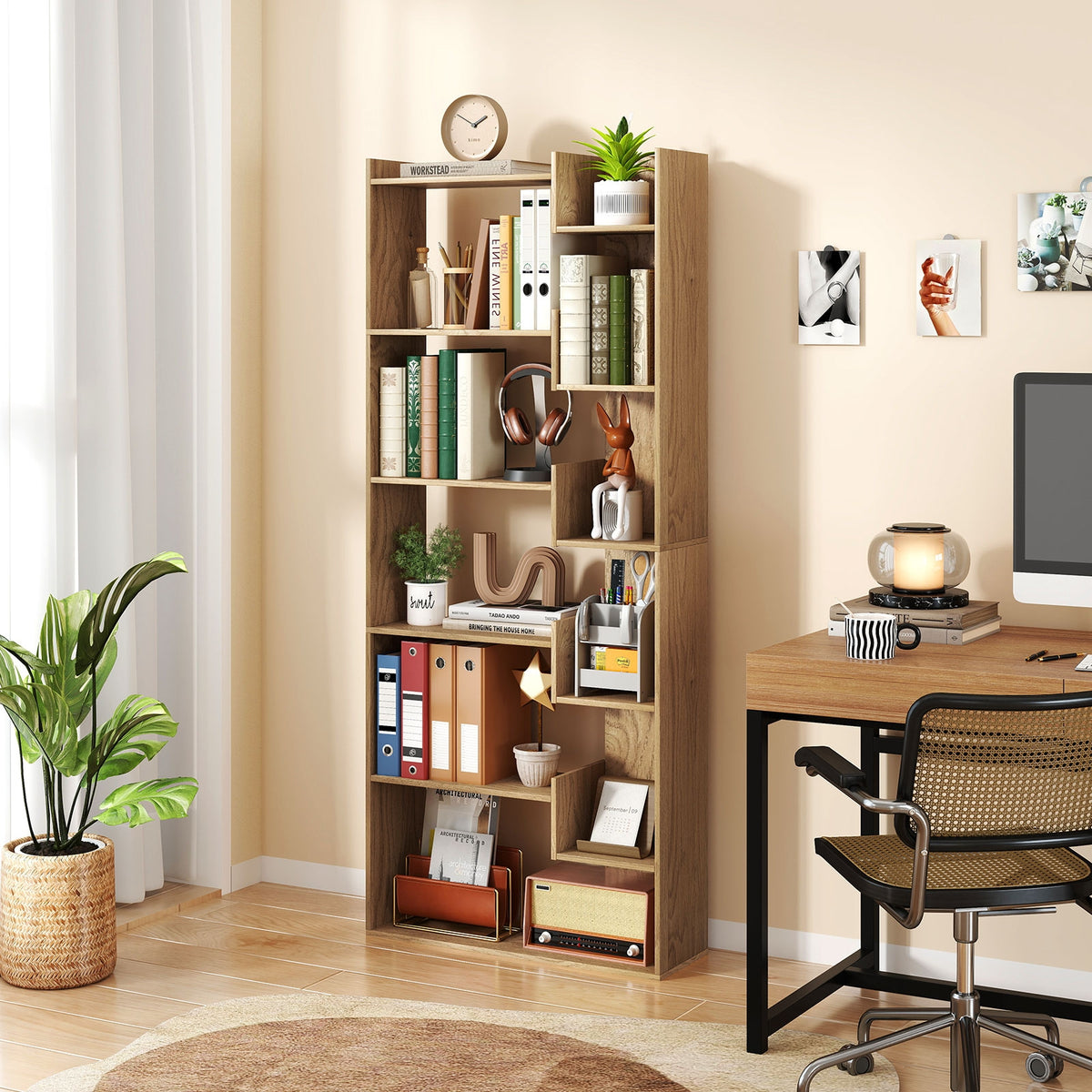 6-Tier Bookshelf, Wooden Bookcase, 2 Anti-Tipping Kits, Natural Bookcases at Gallery Canada