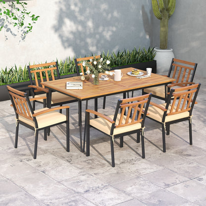 63 Inch Rectangular Outdoor Dining Table, Acacia Wood, Natural, Black Patio Dining Tables at Gallery Canada