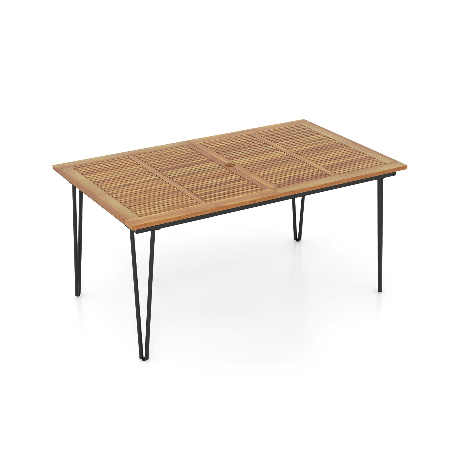 63 Inch Rectangular Outdoor Dining Table, Acacia Wood, Natural, Black Patio Dining Tables Natural & Black at Gallery Canada