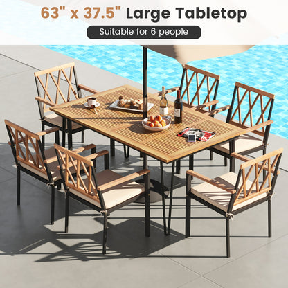 63 Inch Rectangular Outdoor Dining Table, Acacia Wood, Natural, Black Patio Dining Tables at Gallery Canada