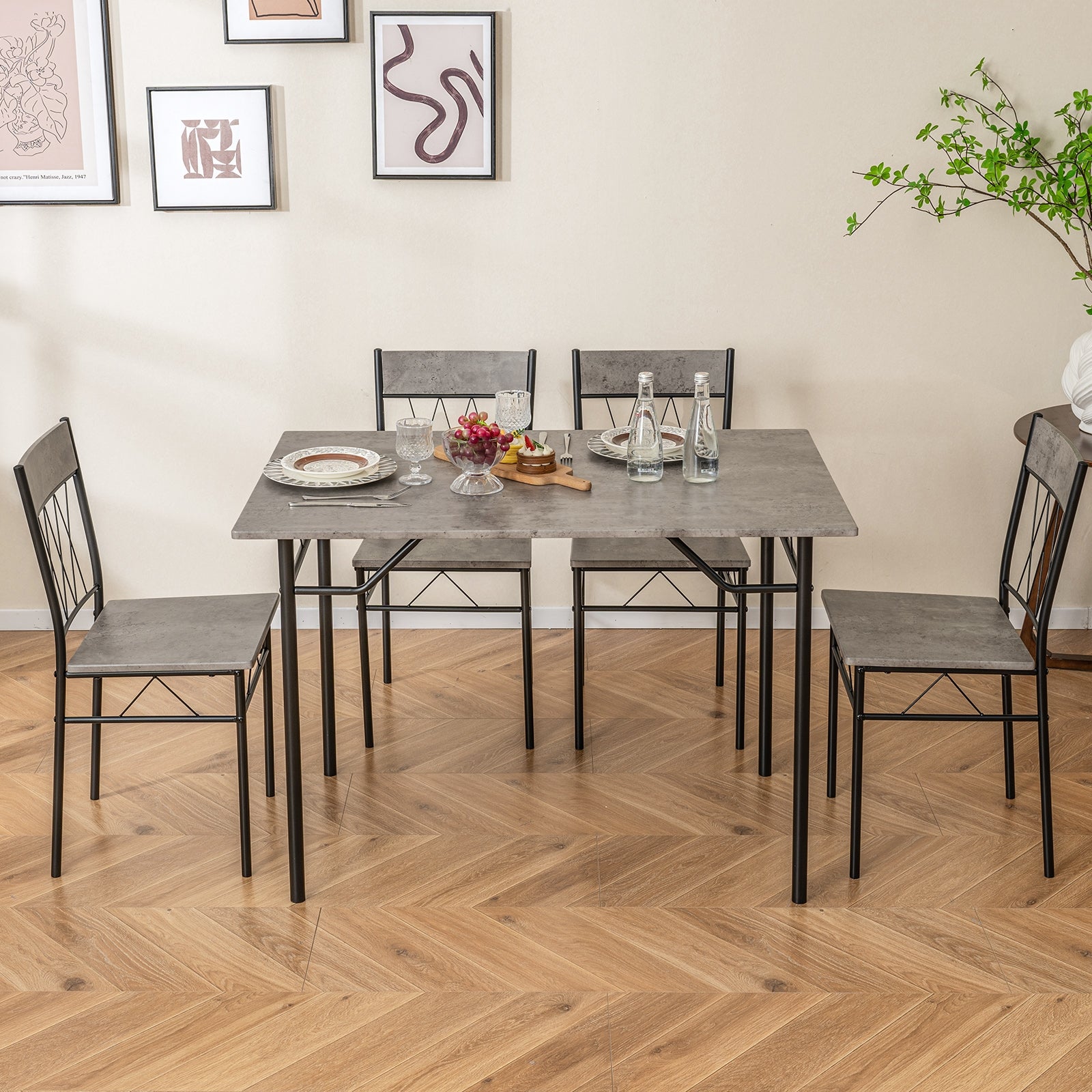 5-Piece Dining Table Set For 4, Kitchen Table And 4 Chairs, Gray Dining Room Sets at Gallery Canada