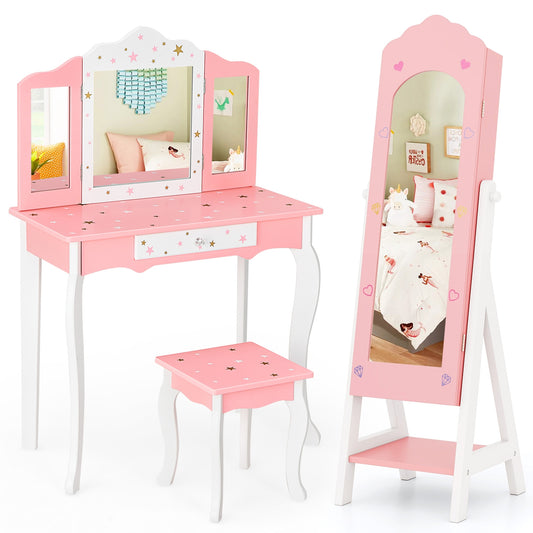 Kids Vanity Set, Jewelry Armoire Cabinet, Full-Length Mirror, Pink Kids Vanities Pink at Gallery Canada