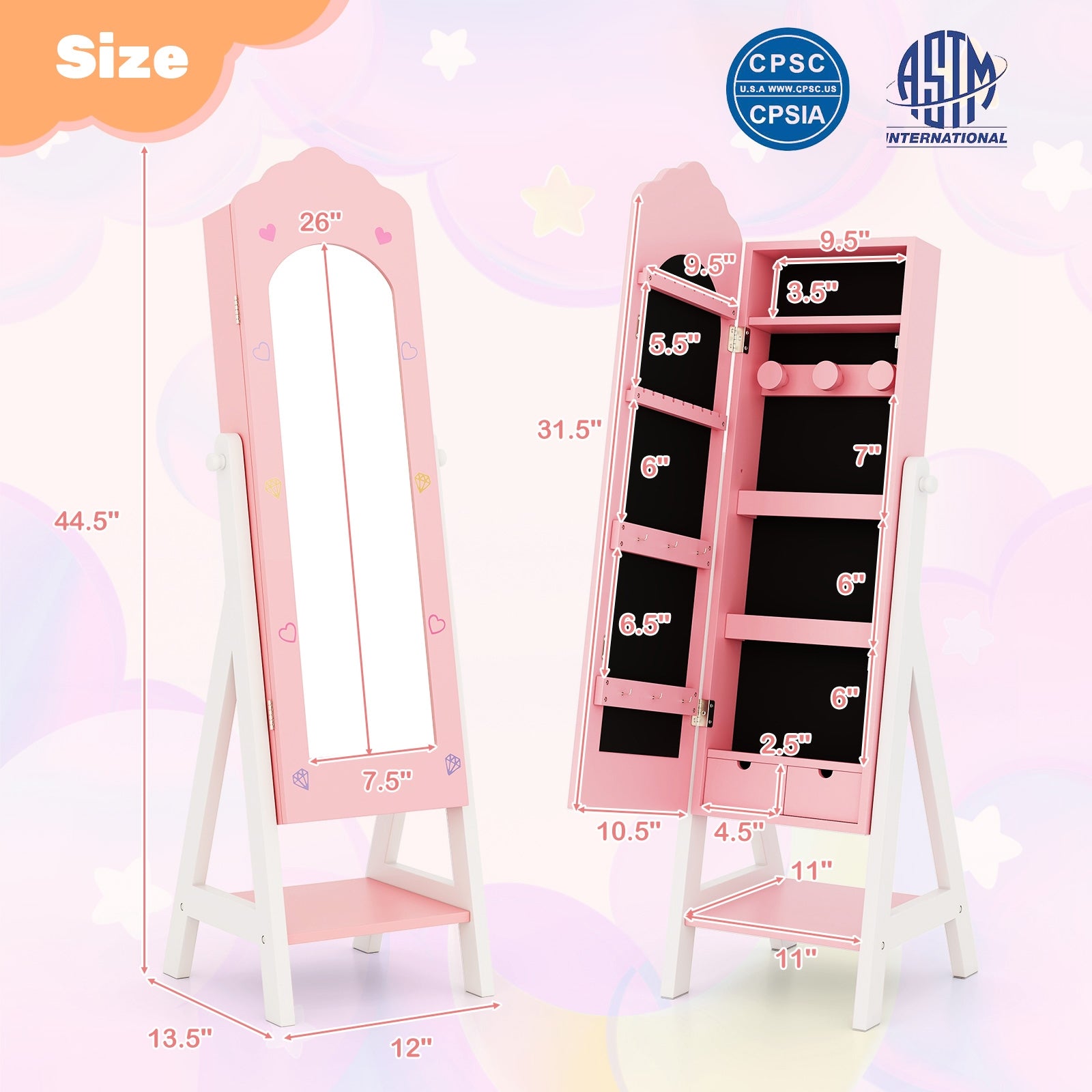 Kids Vanity Set, Jewelry Armoire Cabinet, Full-Length Mirror, Pink Kids Vanities at Gallery Canada