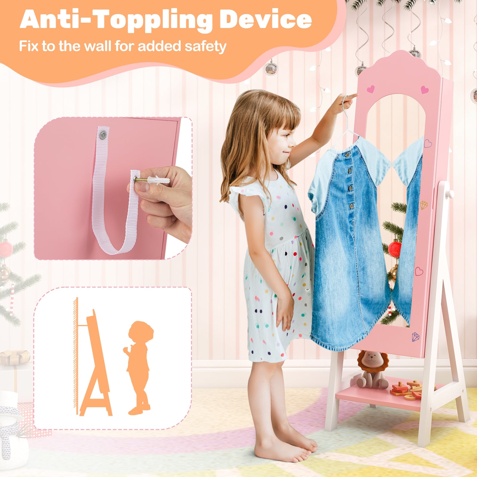 Kids Vanity Set, Jewelry Armoire Cabinet, Full-Length Mirror, Pink Kids Vanities at Gallery Canada