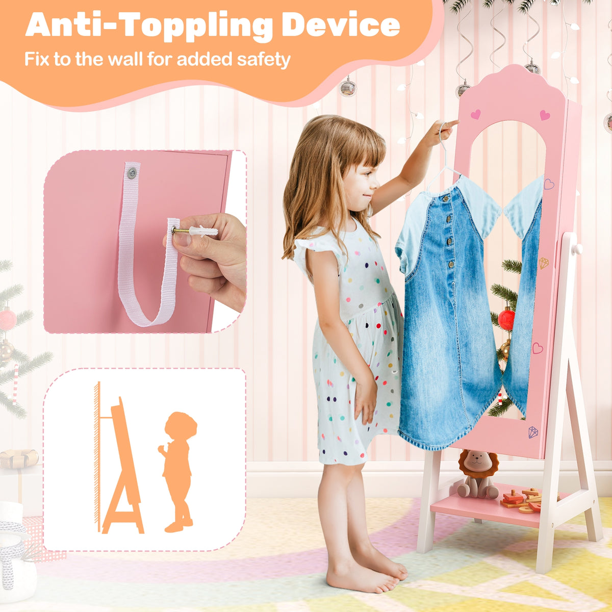 Kids Vanity Set, Jewelry Armoire Cabinet, Full-Length Mirror, Pink Kids Vanities at Gallery Canada