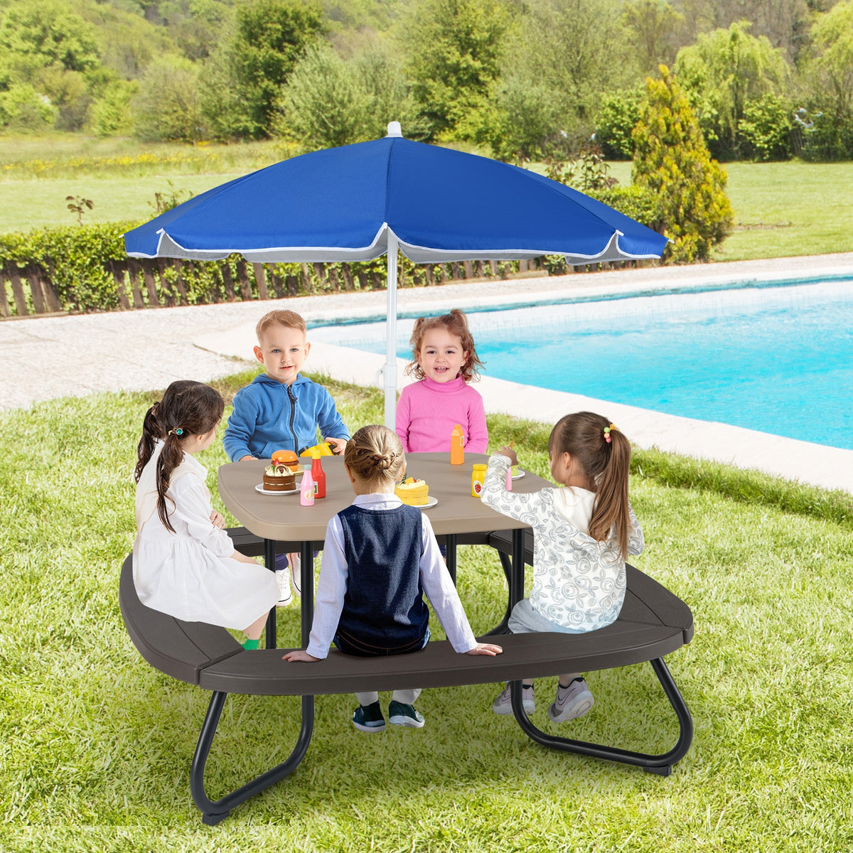 Toddler Outdoor Activity Table, Adjustable Umbrella, Brown Kids Chairs & Seating at Gallery Canada