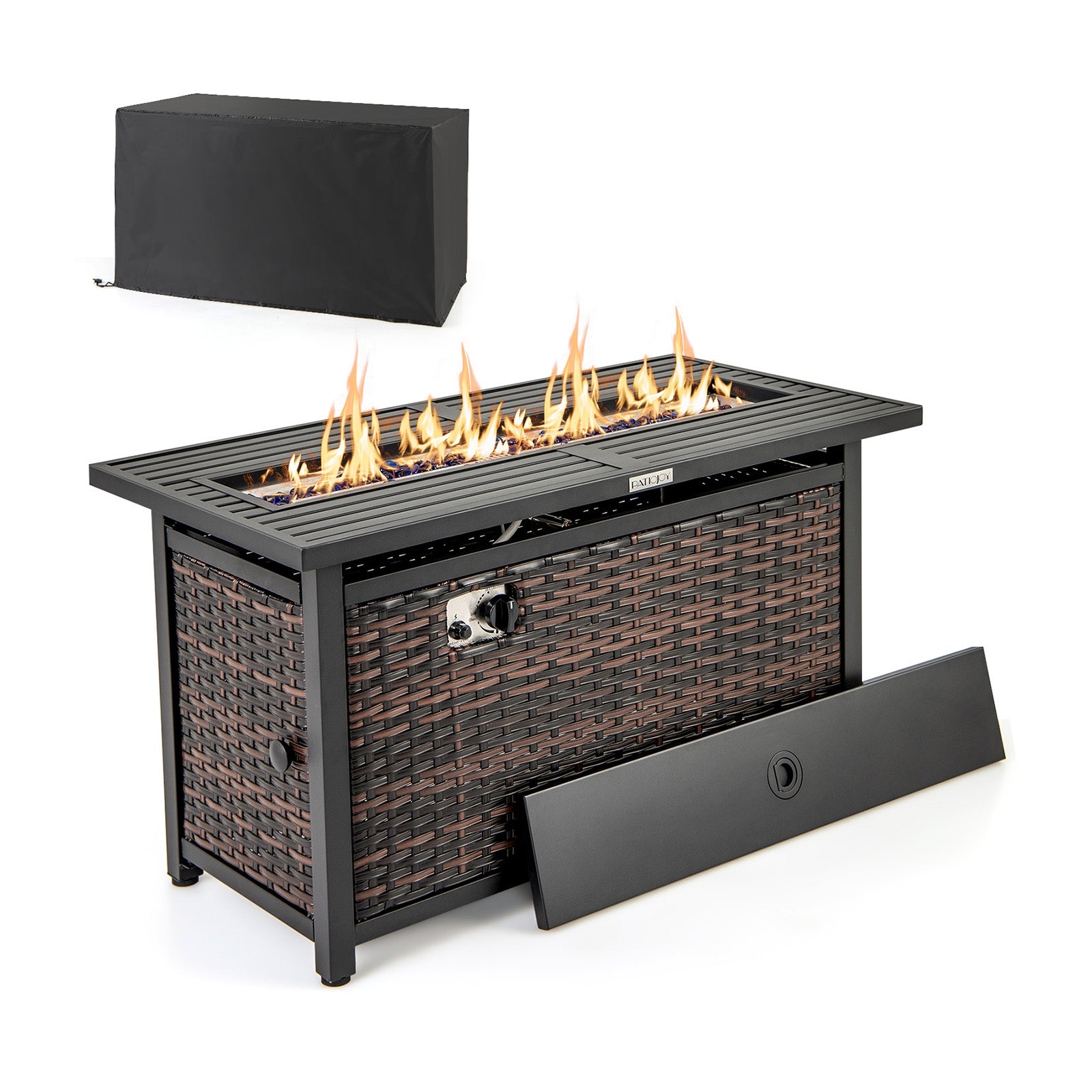 45 Inch Propane Rattan Firepit Table, Mixed Brown Fire Pit Tables Brown at Gallery Canada